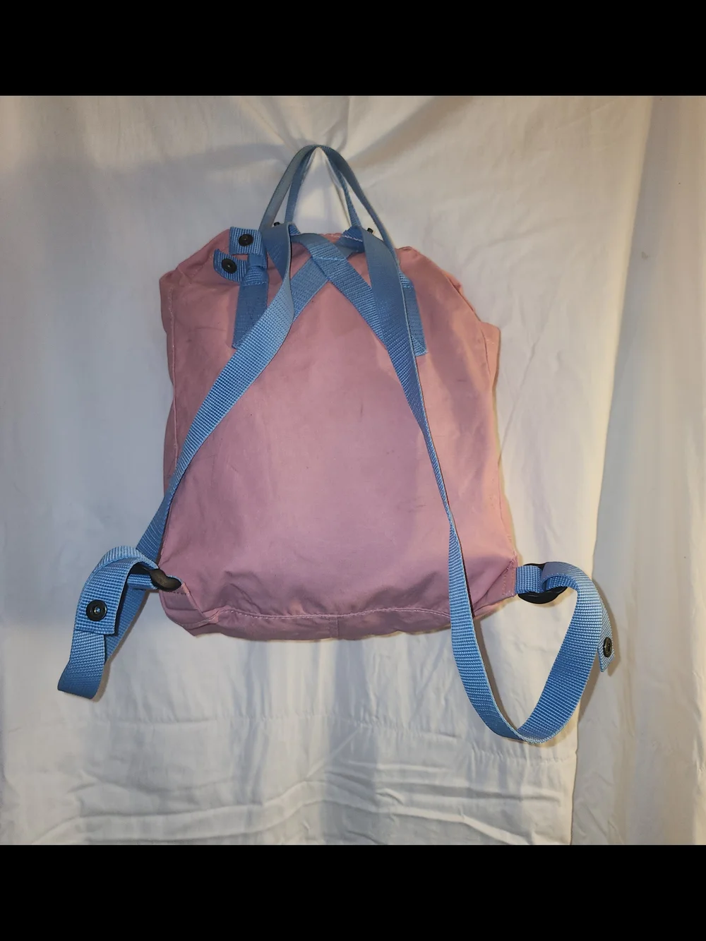 Fjallraven Kanken Rose Pink Backpack with Blue Straps